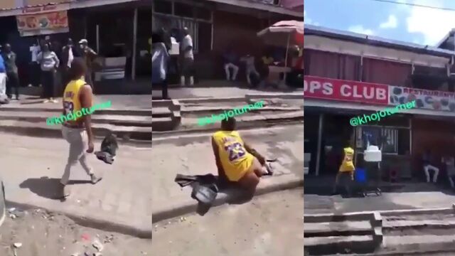 Public flash of perfect ebony ass in Africa