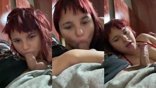 Hot Latina slut sucks and licks her husband's cock with great pleasure