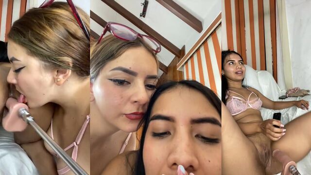 Latinas Abby and Luna play with a popular toy in this steamy cam show