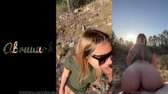 A hot girl has sex with her lover outdoors in the open