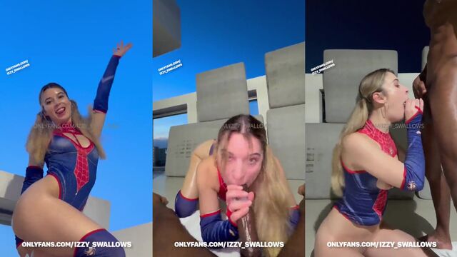 Izzy in Spider-Girl Snowbunny cosplay, rooftop BBC action