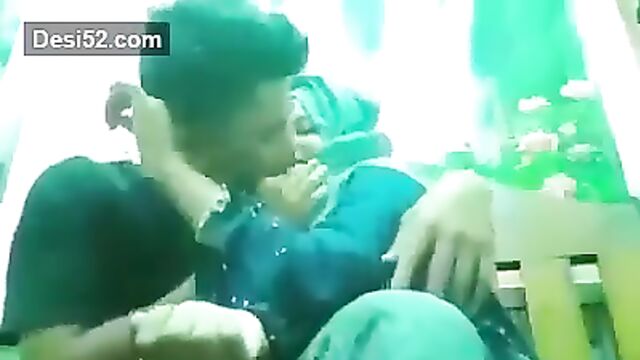 Hijabi girl gets her boobs pressed and kissed passionately by lover