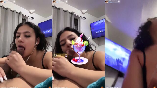 Latina teen with small tits performs the best live blowjob