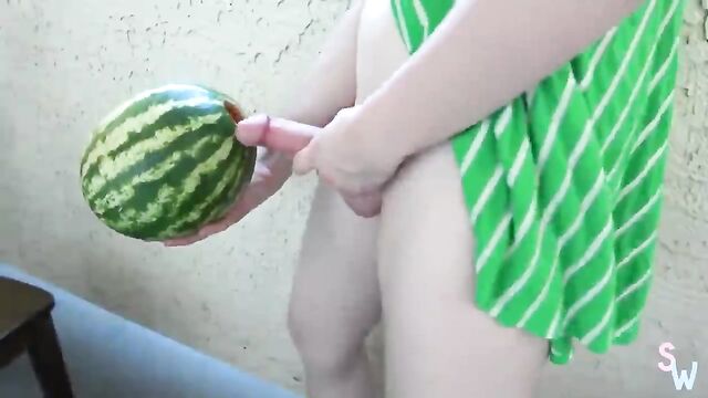 Shiri Allwood gets her pussy filled with a juicy fruit