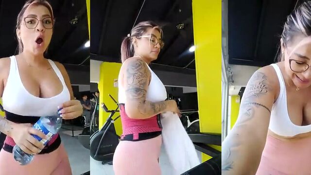 The girl showed her skills in the gym to everyone