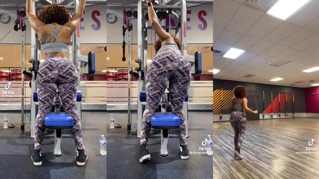 Fitness girl is working out and showing her tight body