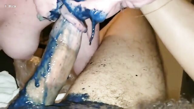 She must have eaten a Smurf because she puked after deepthroating