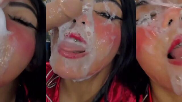 Slutty school girl gets her throat filled with cock and spits on the face
