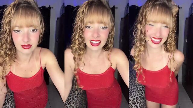 A nice blondie dancing funk wearing a dress of her own