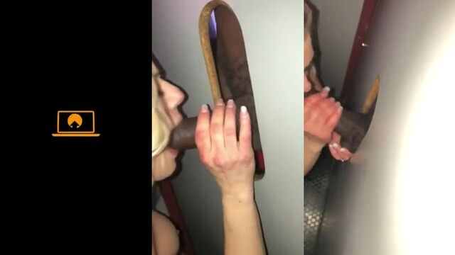 A blonde woman experiences her first gloryhole sex