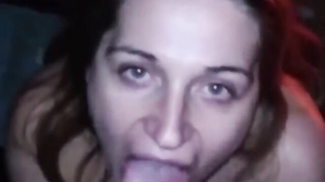 Kaylee makes a firelit blowjob for her loved one