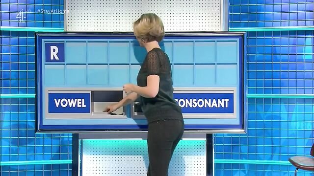 Rachel Riley takes the jerk off challenge in a tight ass dress and leggings