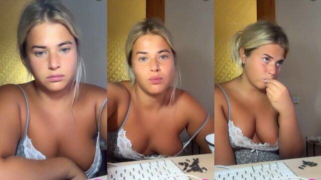 A sexy girl shows her slender body in a live stream video