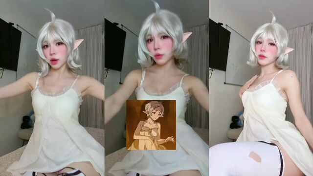Hot cosplay elfa gets her pie and a lot of cum on her face