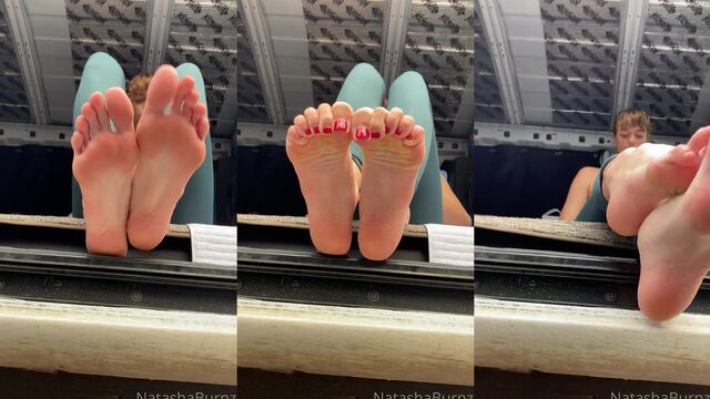 Giantess worshiping her huge feet and long slender soles in sexy shorts