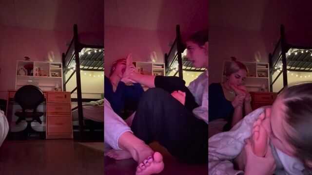 My friends worship my feet in an intimate lesbian session