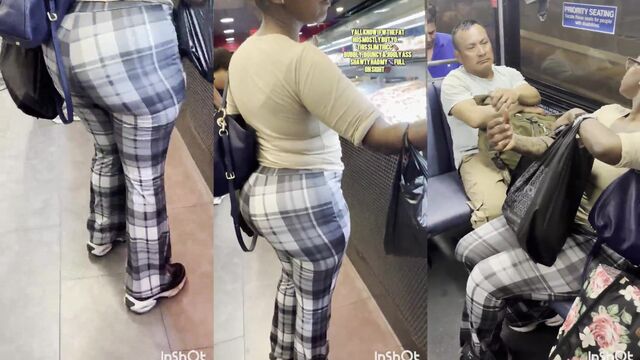 Ebony nerd bounces her meaty, bubbly plaid booty all over