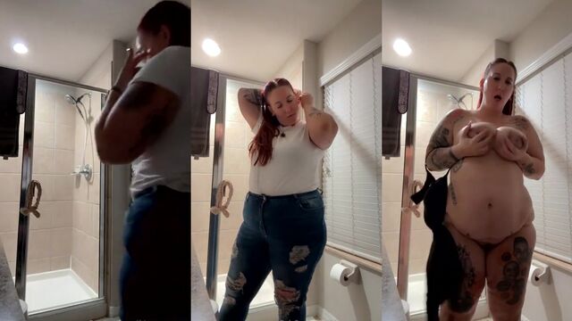 A nerdy tatted girl who works as a saleswoman is horny and masturbating