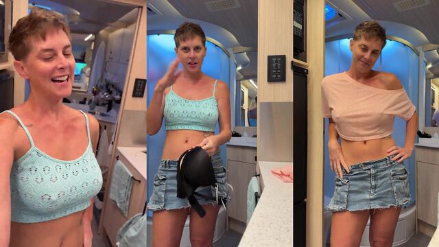 A hot girl is having fun in an RV, showcasing her wild side