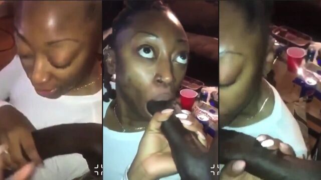 Girl tries to eat a very long dick, she almost succeeded