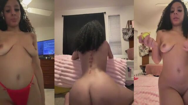 A hot girl with a big ass is fucking with a big dildo