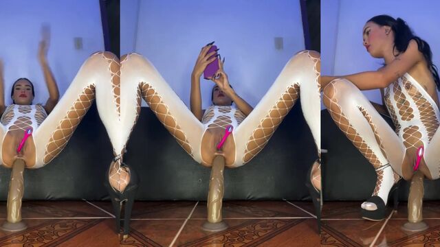 The hot chick plays with her favorite dildo in a bold way