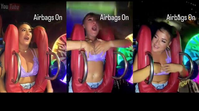 Accidental nipple slip while riding a rollercoaster at the funfair