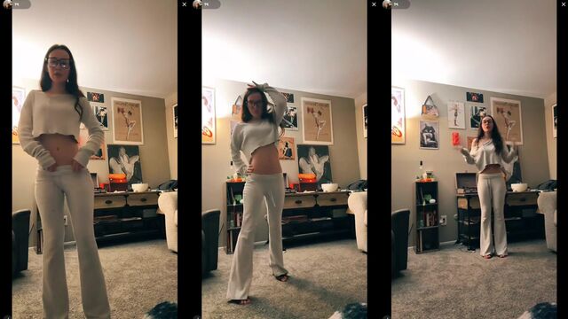 Petite white girl showing her dancing skills on TikTok live