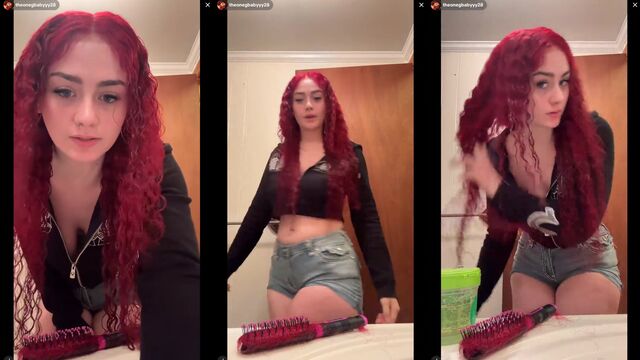 Thicc ghetto red hair PAWG braless zipup action on TikTok live