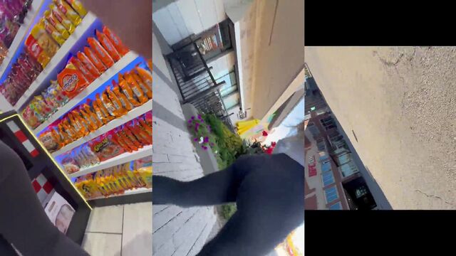 Big booty Latina in grey flare leggings shows off her ass
