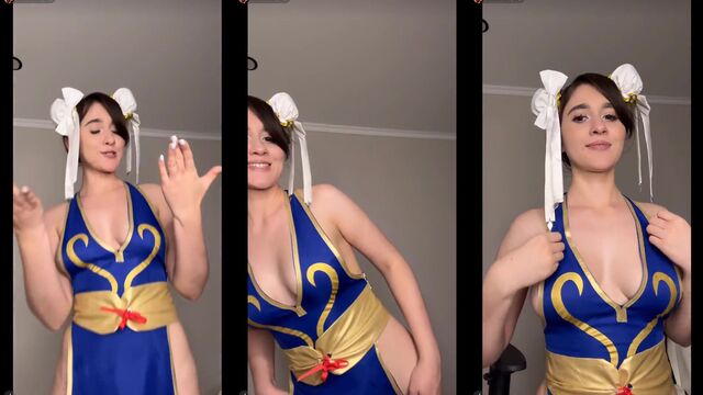 TikTok live streaming with Chunli cosplay and 3l41n3, m00d action