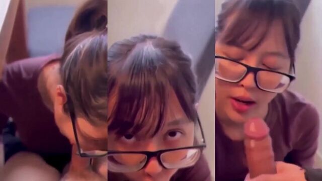 Fine korean bitch gives a blowjob like a professional