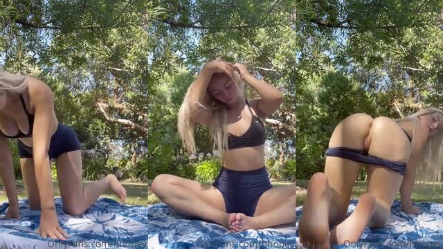 Blonde teen gets her holes filled with sticky yoga sweat
