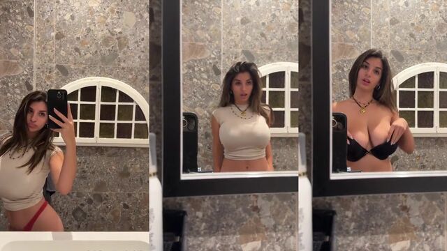 Italian teen with huge tits takes shower and dances outdoors