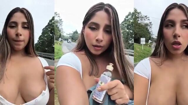 A girl shows her tits next to a busy highway and gets fucked by a stranger