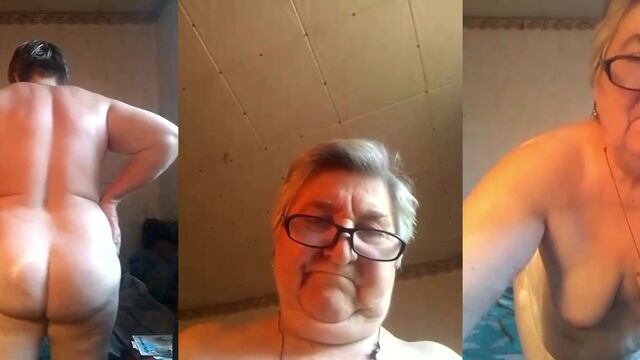 Old granny Dona Guiomar masturbating her hairy pussy with a vibrator
