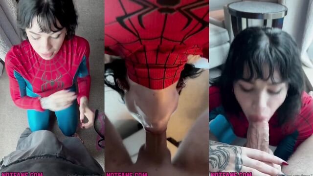 The cosplay girl passionately performs a blowjob with her tongue