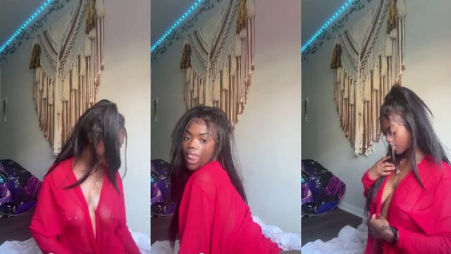 Petite ebony chick twerking and showing her slim body parts