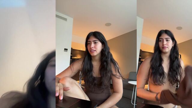 Fingered pussy of a cute brunette Gaby in a cam show