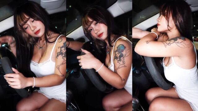 Petite Asian baddie shows off her juicy ass in a g-string