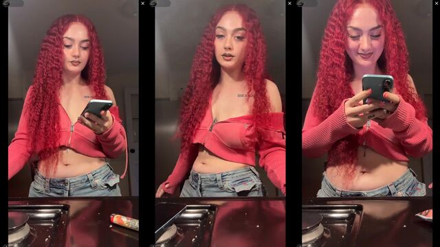 Thicc ghetto red hair PAWG going braless and zipping up on TikTok Live