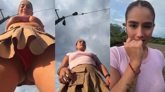The pretty woman has sex on the side of the road
