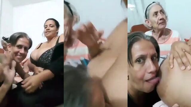 A mother gives her daughter a cock sucking lesson with milk