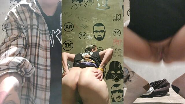A fat lesbian showing off in the ballroom bathroom is a sight to behold