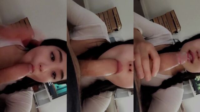 Cute Asian gives a blowjob with passion