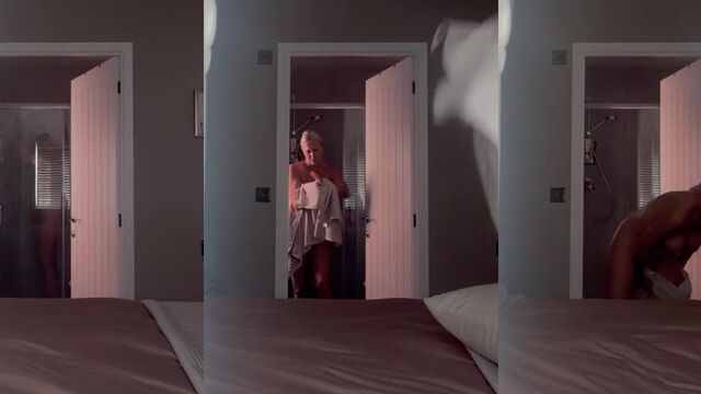 Changing clothes in the bathroom, unexpected shower video