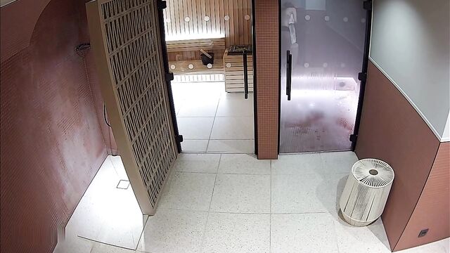 A couple has a sexual encounter in a public sauna, getting caught