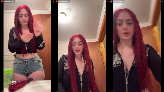 Thicc ghetto red hair PAWG braless zipup action on TikTok Live