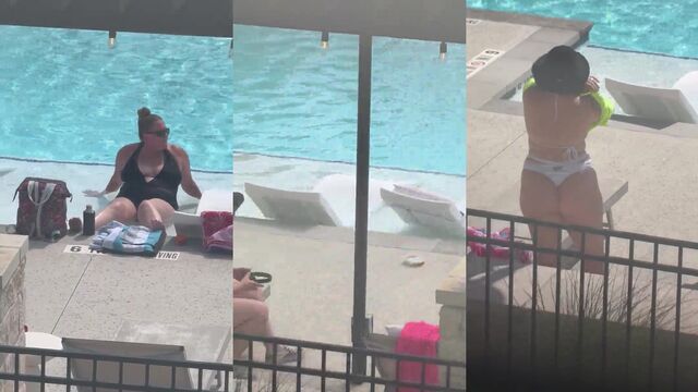 A group of girls are having fun in the swimming pool