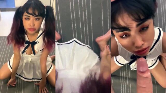 Young Asian beauty gives a blowjob to her loved one